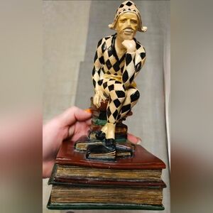 Vintage Thinker Jester Figurine  Hand Painted French 1920's approx 8 x 4.5 x 3.5